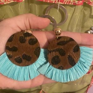 Cheetah print and blue earrings